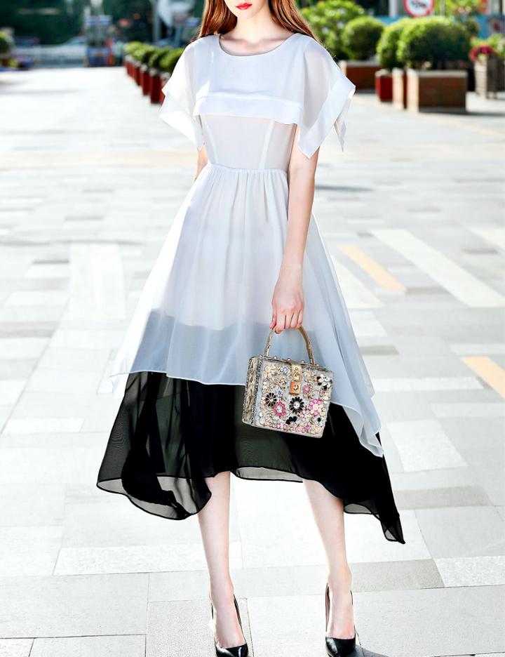 Shein Color Block Belted Cape Dress