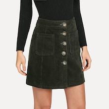 Shein Corduroy Pocket Detail Single Breasted Skirt