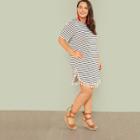 Shein Plus Tassel Embellished Curved Hem Striped Dress