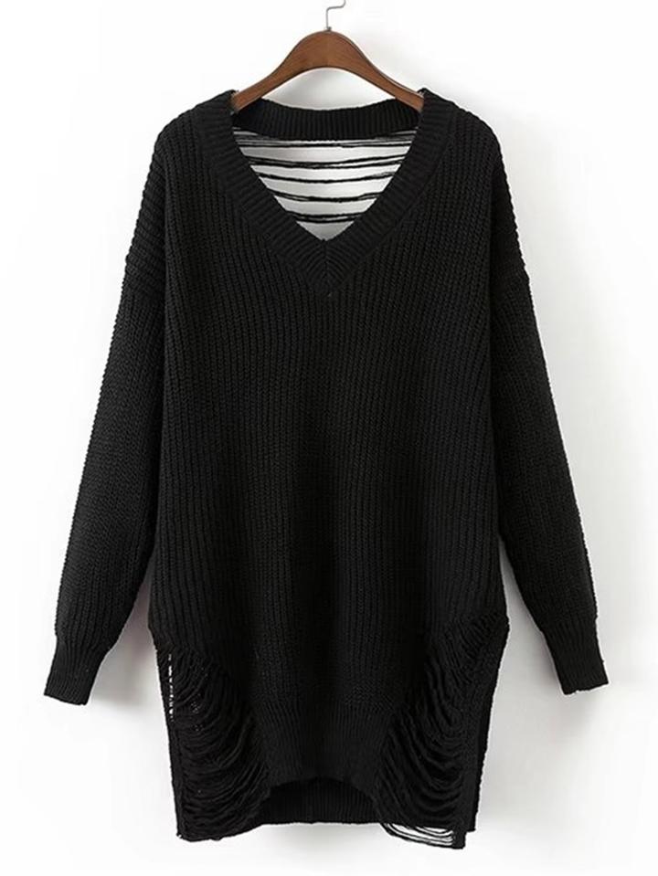 Shein V Neckline Ripped Longline Jumper
