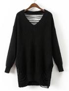 Shein V Neckline Ripped Longline Jumper