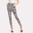 Shein Tie Up Leg Flower And Plaid Pants