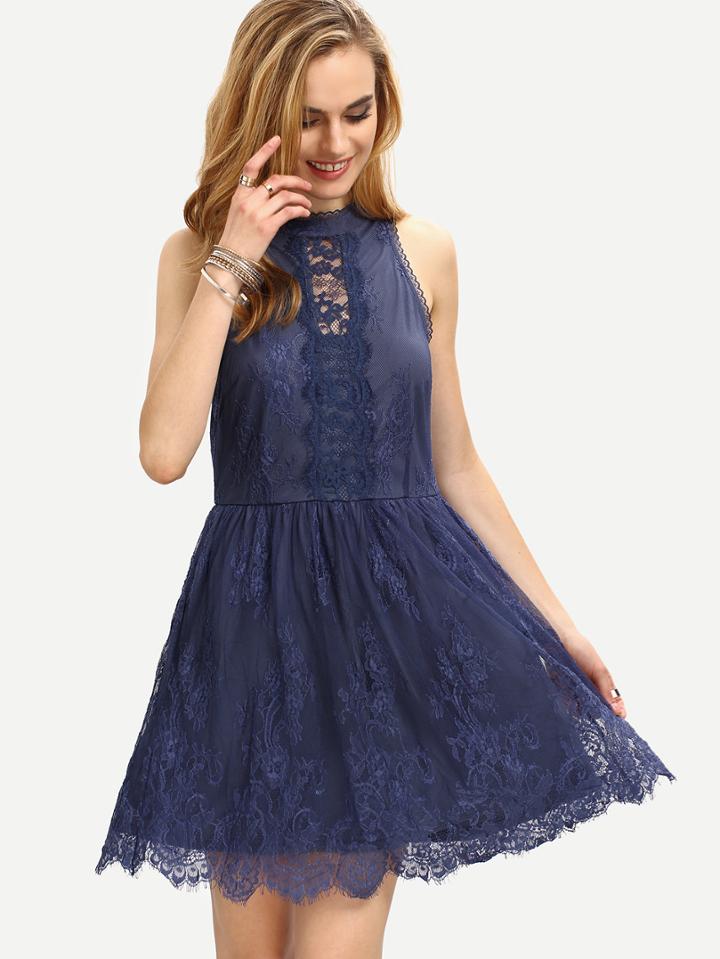 Shein Halter Neck Lace Skater Dress