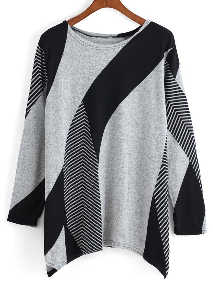 Shein Long Sleeve Geometric Print T-shirt