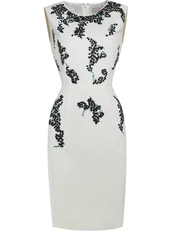 Shein White Crew Neck Embroidered Sheath Dress