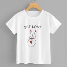 Shein Gesture And Letter Print Tee