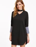 Shein Cut Out Choker Neck Contrast Cuff Curved Hem Dress