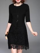 Shein Black Contrast Crochet Hollow Out Dress
