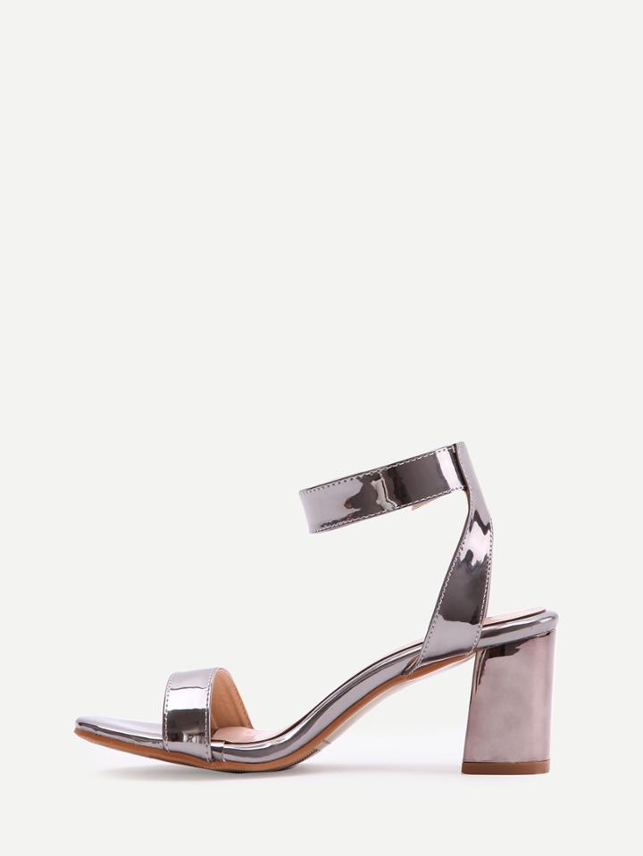 Shein Gun Metal Metallic Open Toe Ankle Strap Chunky Sandals