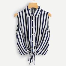 Shein Button Front Striped Shell Top