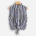 Shein Button Front Striped Shell Top