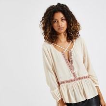 Shein Crisscross V Neck Embroidery Ruffle Top