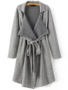 Shein Grey Shawl Collar Long Sweater Coat With Belt