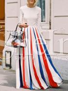 Shein White Vertical Striped Maxi Dress