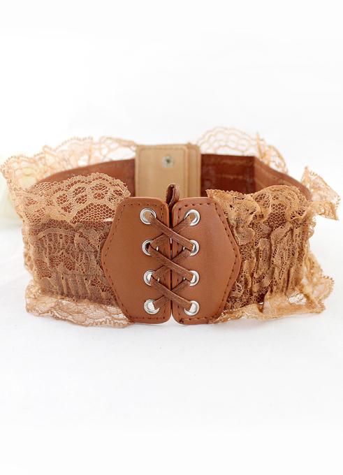 Shein Yellow Lace Drawstring Wide Belt
