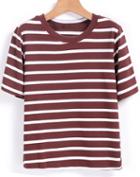Shein Round Neck Striped Coffee T-shirt
