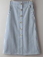 Shein Multicolor Pockets Buttons Front Stripe Skirt