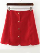 Shein Red Buttons Scalloped Slim Skirt