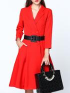 Shein Red V Neck Long Sleeve Drawstring Dress