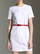 Shein White Pleated Belted Shift Dress