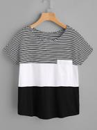 Shein Patch Pocket Front Cut And Sew T-shirt
