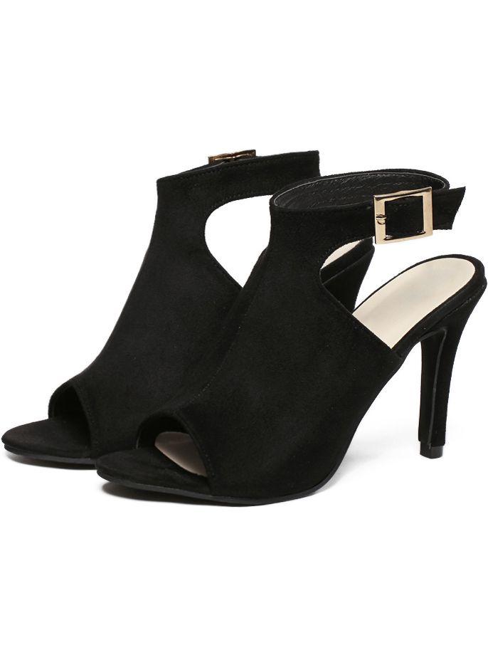 Shein Black Peep Toe Ankle Strap High Stiletto Heel Sandals