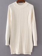 Shein White Cable Knit Raglan Sleeve Dip Hem Long Sweater