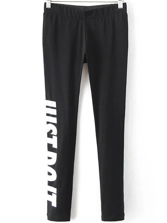 Shein Black Letter Print Skinny Leggings