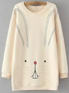 Shein Beige Round Neck Cartoon Rabbit Print Sweatshirt
