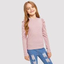 Shein Girls Puff Sleeve Rib-knit Solid Tee