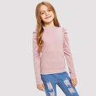 Shein Girls Puff Sleeve Rib-knit Solid Tee