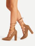 Shein Point Toe Lace Up Heeled Shoes