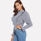 Shein Ruffle Trim Gigot Sleeve Gingham Top