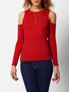 Shein Red Cold Shoulder Round Neck Slim T-shirt