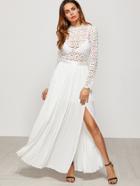 Shein Eyelet Embroidered Lace Top Split Pleated Dress