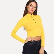 Shein Zip Detail Neck Crop Tee