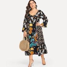 Shein Plus Bell Sleeve Floral Swing Dress