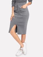 Shein Split Front Drawstring Waist Pocket Skirt