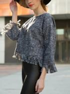 Shein Grey Crew Neck Fringe Crop T-shirt