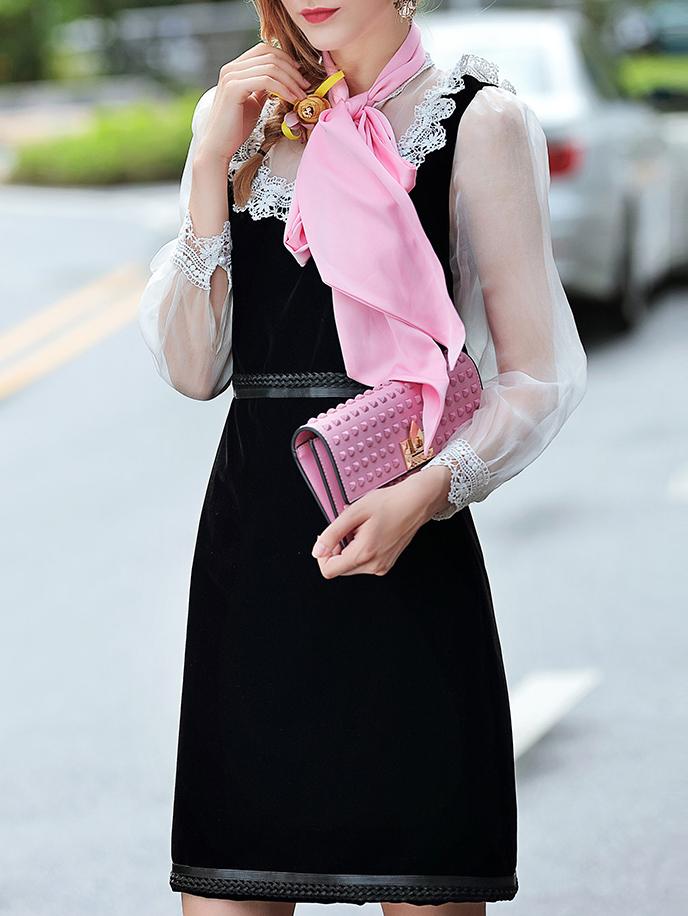 Shein Black Tie Neck Sheer Organza Sheath Dress