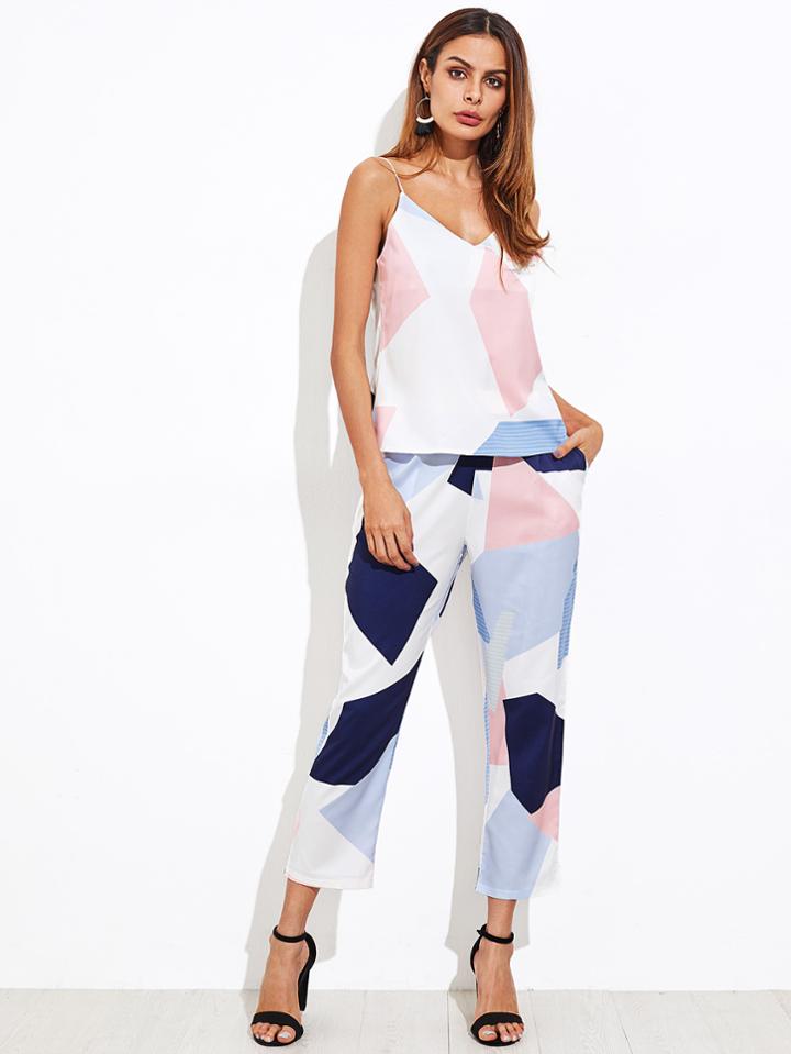 Shein Random Print Cami Top With Pants