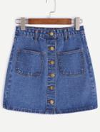 Shein Blue Single Breasted Dual Pockets Denim Skirt
