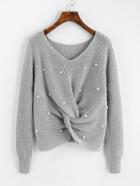 Shein Faux Fur Detail Twist Sweater