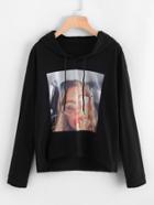 Shein Girl Print Dip Hem Hoodie