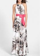 Rosewe Belt Design High Waist Printed Maxi Dress