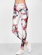 Shein White Floral Print Elastic Waist Leggings