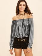 Shein Metallic Grey Off The Shoulder Sweatshirt