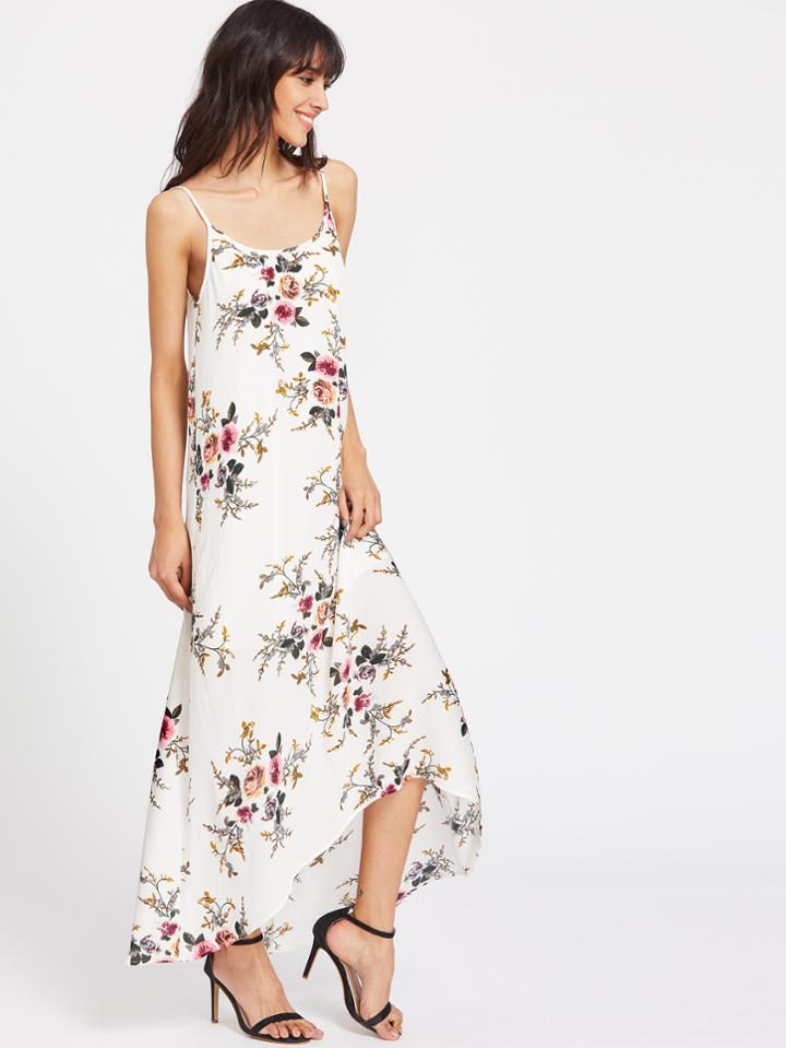 Shein Botanical Print Scoop Back High Low Flowy Cami Dress