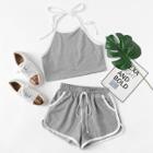 Shein Open Back Halter Top With Shorts