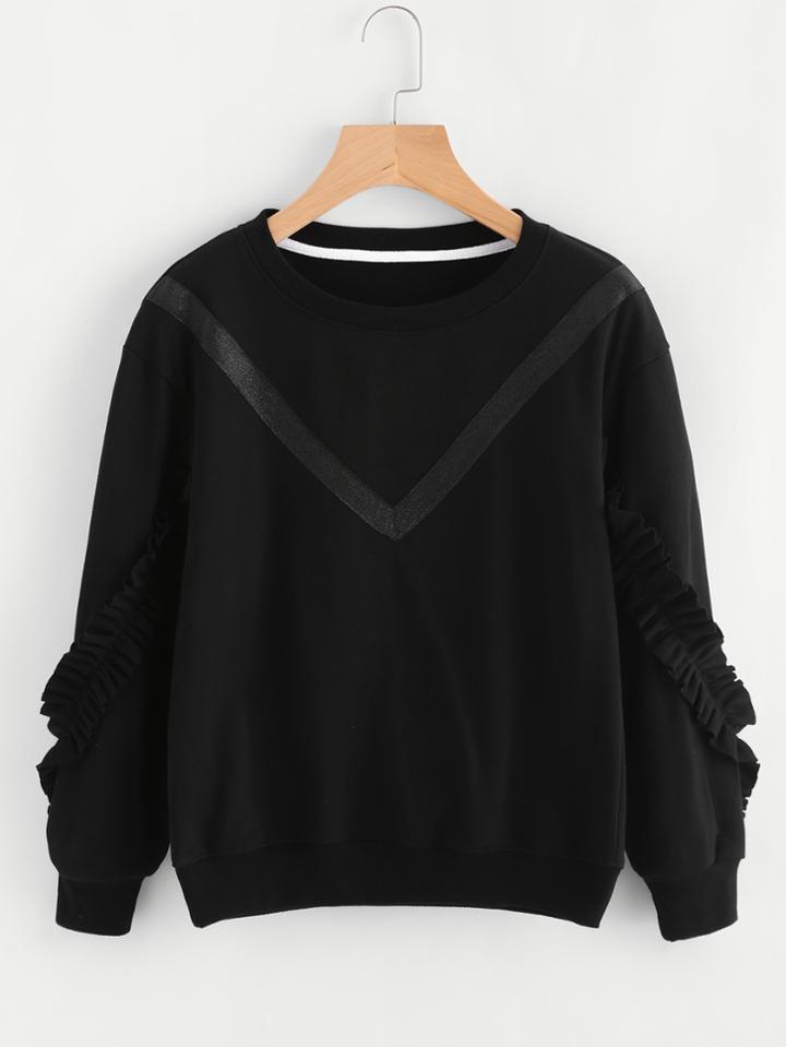 Shein Frill Trim Sleeve Tape Detail Sweatshirt